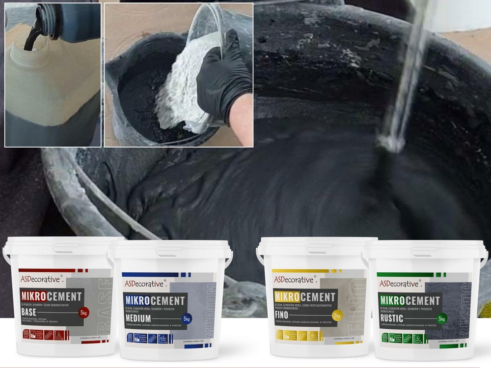 Dozowanie pigmentu strzykawką podczas przygotowania mieszanki mikrocementu do barwienia. Precyzyjne barwienie mikrocementu pozwala uzyskać konkretny odcień z palety kolor&oacute;w.