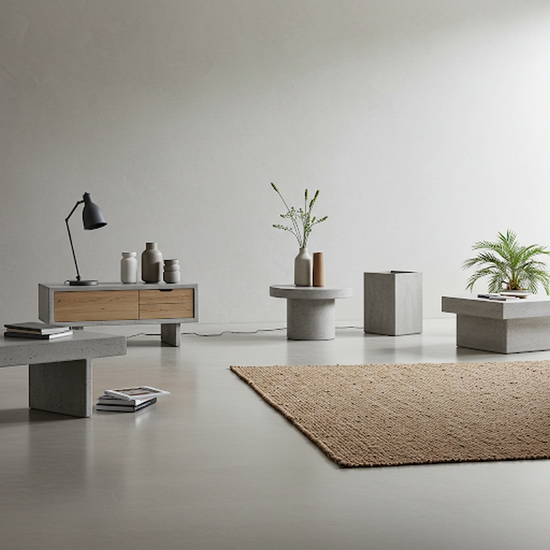 Nowoczesne wnętrze z podłogą z mikrocementu o jednolitej, matowej powierzchni. Efekt końcowy uzyskuje się między innymi dzięki prawidłowemu szlifowaniu mikrocementu.