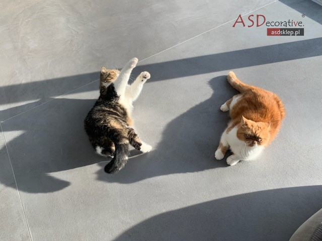 Podłoga z mikrocementu BASE pokazuje warstwę podkładową systemu, kt&oacute;ra jest stosowana do budowania konstrukcji i wyr&oacute;wnania przed wykonaniem warstw dekoracyjnych na posadzce.