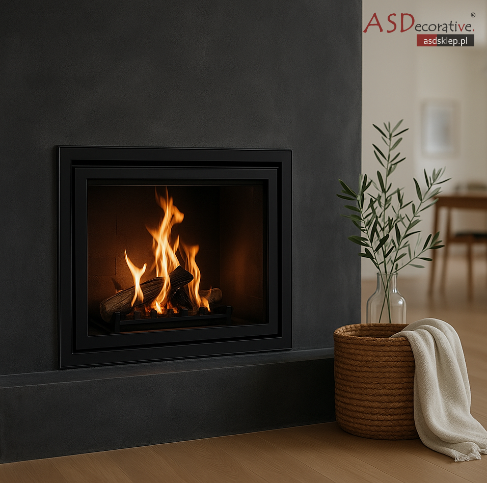 Kominek z mikrocementu w kolorze antracytowym pokazuje wykończenie odporne na codzienne użytkowanie, kt&oacute;re pasuje do nowoczesnych wnętrz i podkreśla bryłę zabudowy bez dodatkowych okładzin.